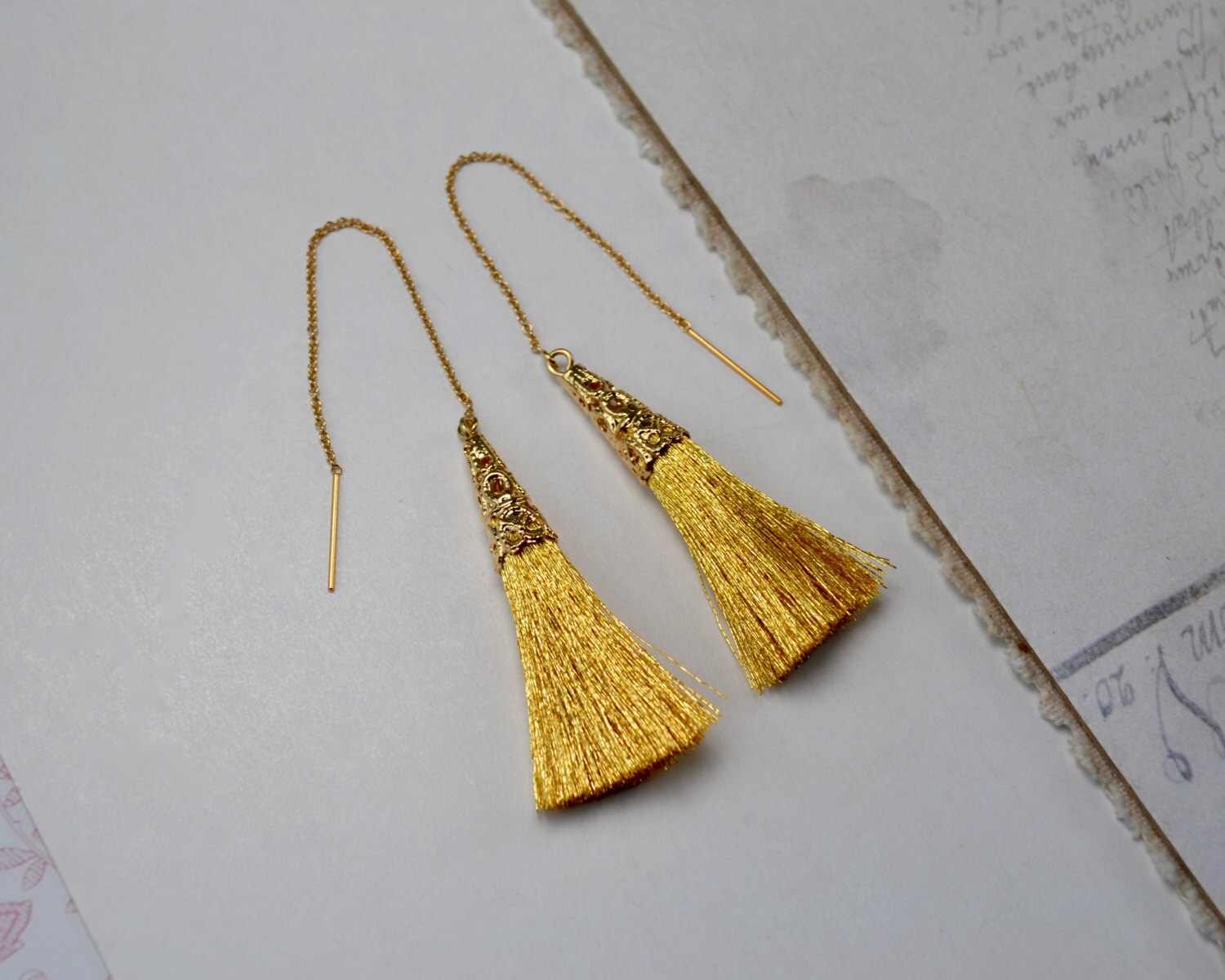 Gold Tassel Earrings Gold Fill Earrings Tassel Jewelry Gold