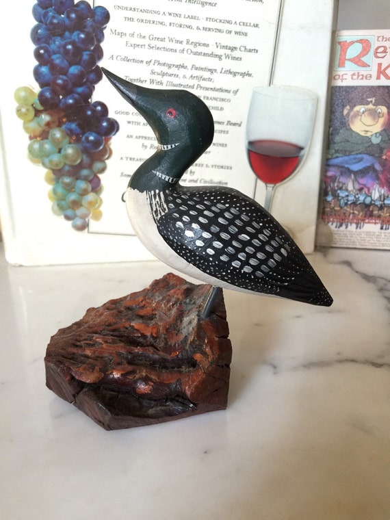 Vintage 1960s Hand Carved Loon Figurine Bird Decoy
