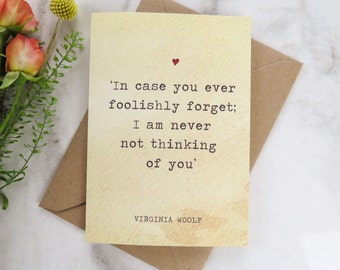 Literature Valentines Card Virginia Woolf Quote - Love Card - Book Lover - Card for Girlfriend - Boyfriend - Valentine's Day Card - Weddings