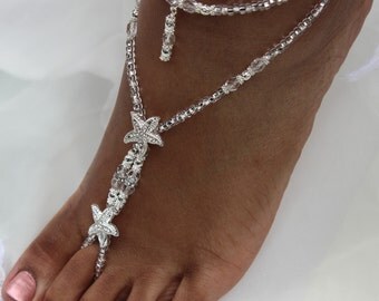 Rhinestone Starfish Barefoot Sandals Beach Wedding Barefoot Sandals Destination Wedding Shoes