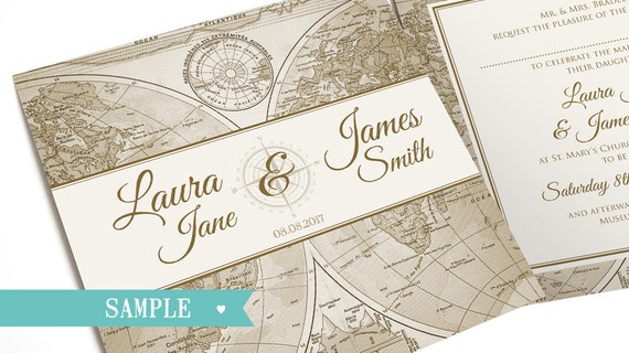 Vintage Map Wedding Invitations 6