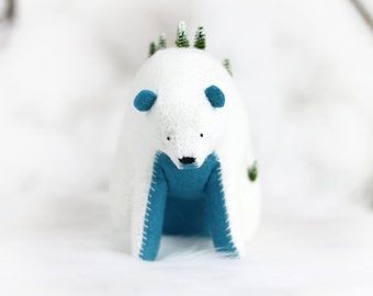 Winter Mountain Bear (Blue) / Sitting Bear Soft Sculpture / Grizzly Bear Art / Mountain Art / Mountain Bear