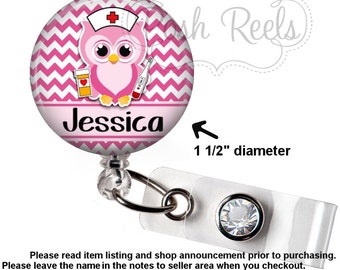Owl Retractable Badge Holder - Nurse Owl Badge Reel - 15 Colors - Choice of Badge Reel, Stethoscope ID Tag, Carabiner or Lanyard - 0214