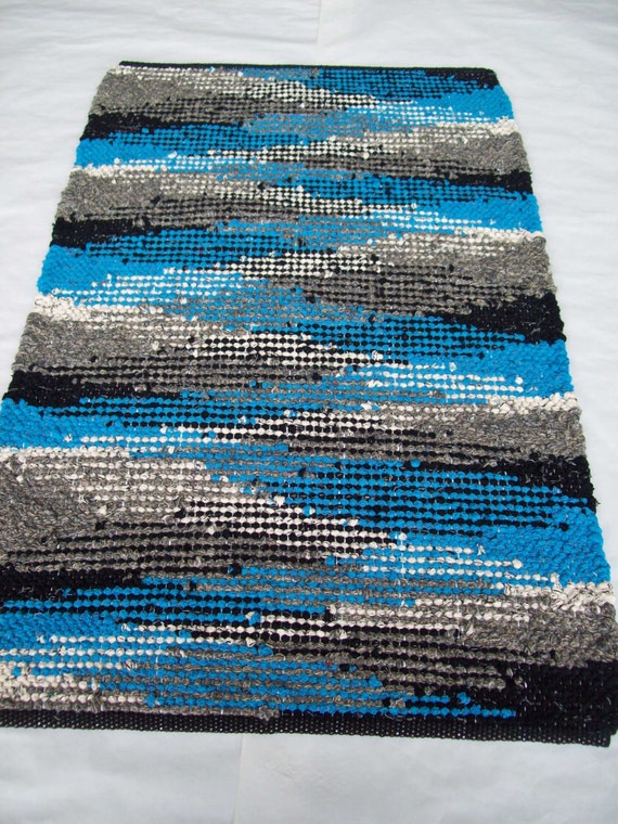 Blue Rag Rug with Gray Black and Off White // Humble Shadows