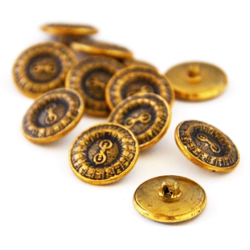 Fancy Patterened Vintage Gold Buttons 6 pairs 22mm