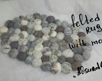 Felted stone rug, felted pebble mat, bath mat, multi-color gray, moss decor, super soft felted stones, home decor