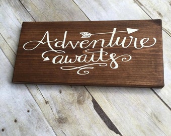 Wood Sign, Adventure Awaits Sign, Travel Wood Sign, Adventure Wood Sign, Gallery Wall, Inspirational Sign, Arrow Wood Sign, Wanderlust Sign