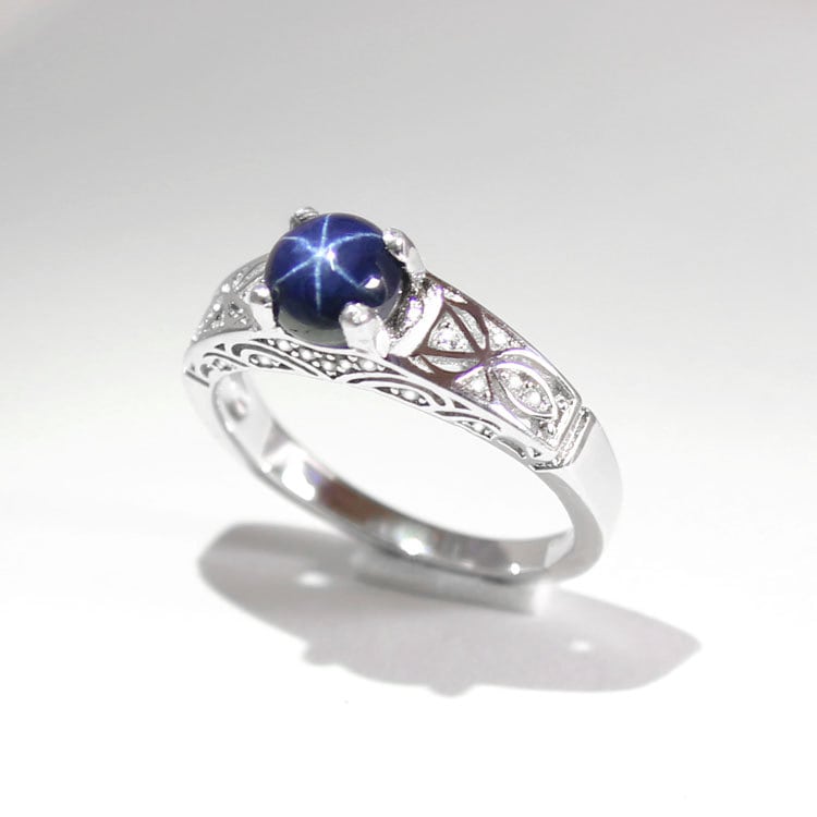 Blue Star Sapphire Ring Silver / Genuine Blue Star Sapphire