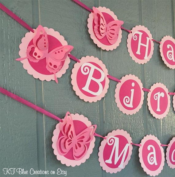 Butterfly Birthday Banner Personalized with Name Shades of