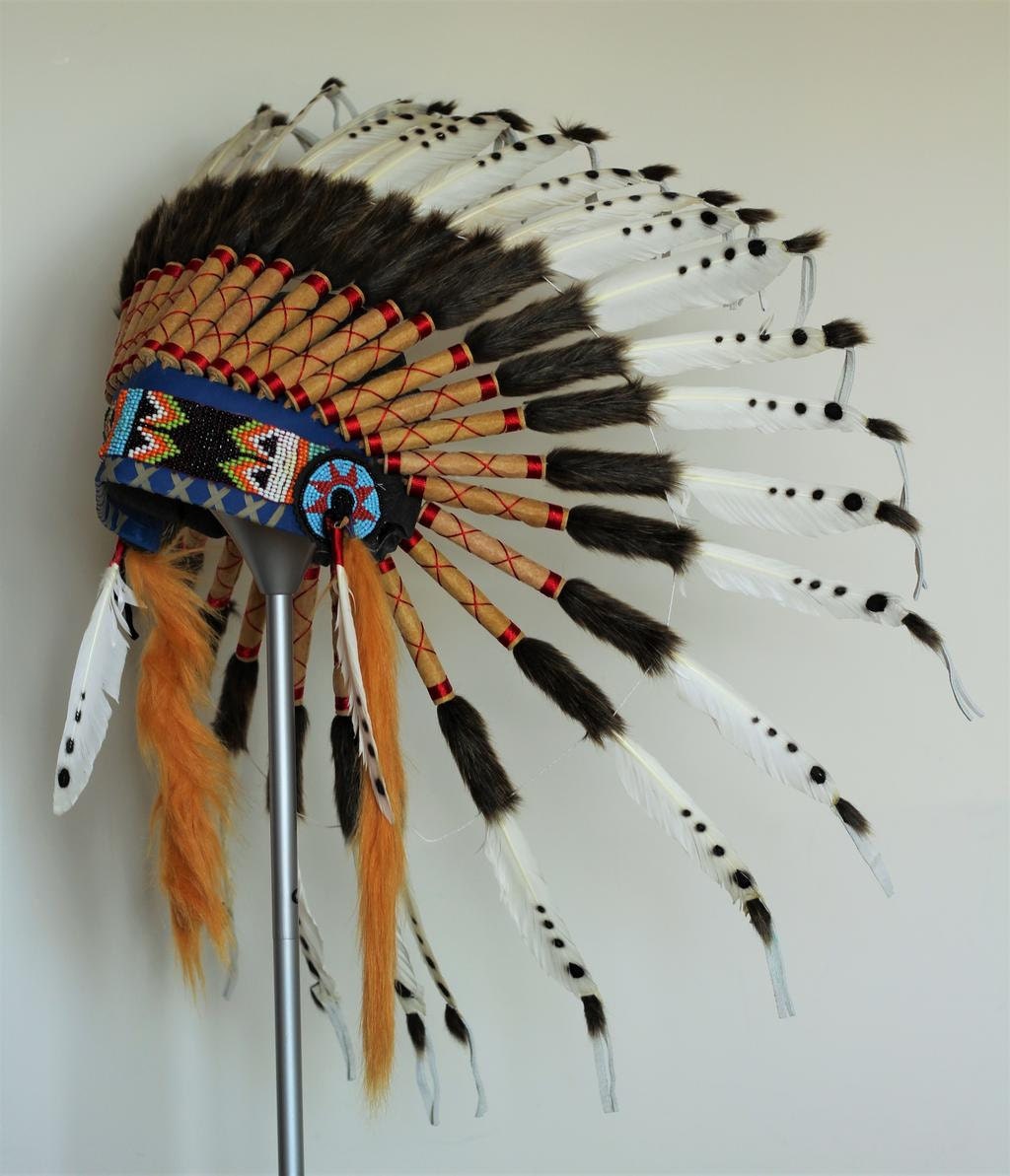 X44 Black and White Feather Headdress / native american