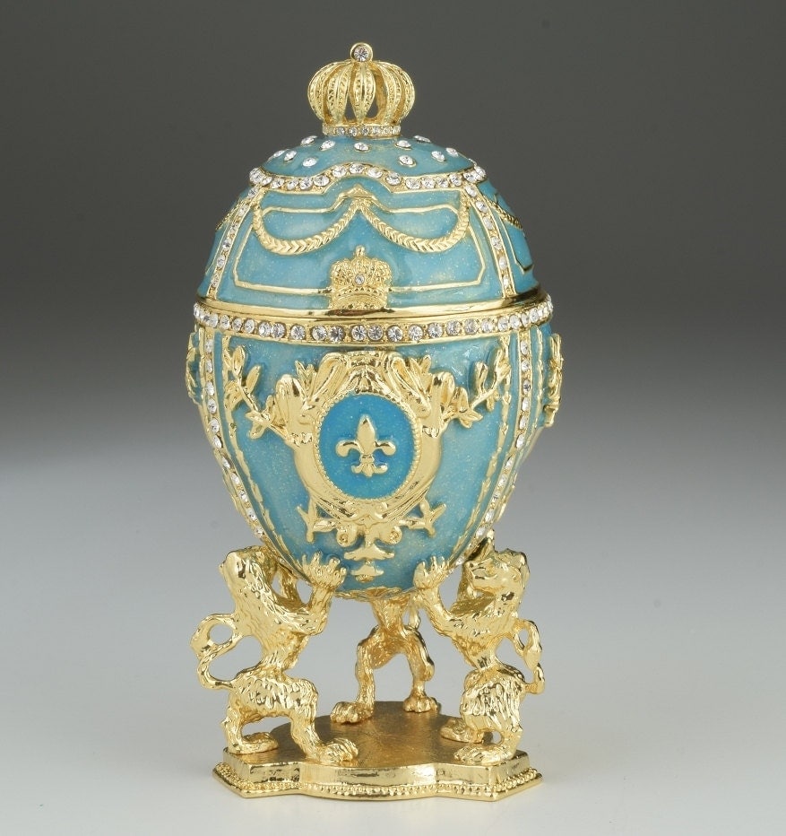 Royal Blue Egg Trinket Box by Keren Kopal Faberge Swarovski