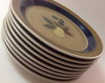 Premiere Potterskraft "Country Home" Side, Salad Plates, Set of 8, 1970s Japanese Stoneware Salad Plates