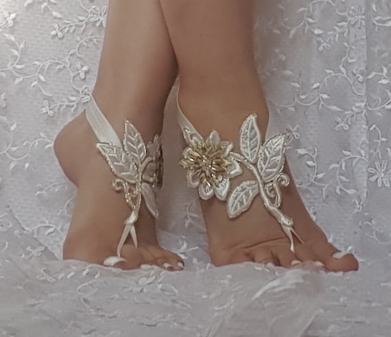 free ship bridal anklet, ivory gold flower lace anklet, Beach wedding barefoot sandals, bangle, wedding anklet, anklet, flower foot sandal
