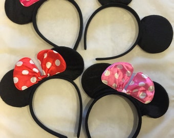 Mickey Mouse Ears - Minnie Mouse Ears - Red Polka Dot Bow, Pink Bow Hot Pink Bow, Minnie Ears, Mickey Ears, Party Favor - Disney Trip
