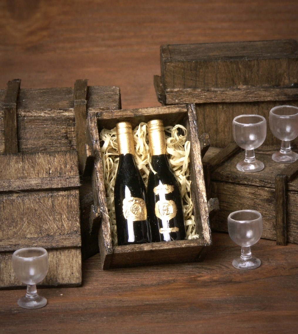 Noble Miniature Box of Wine Bottles for Your Dollhouse
