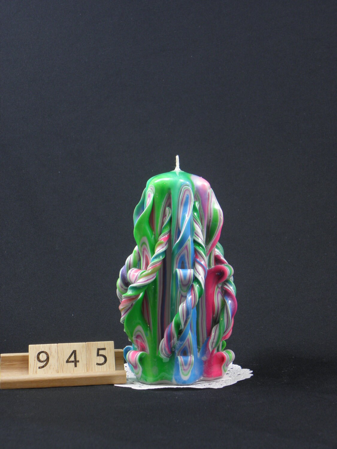 Hand Carved Candle Neon Tie Dye Candle with Side Twist