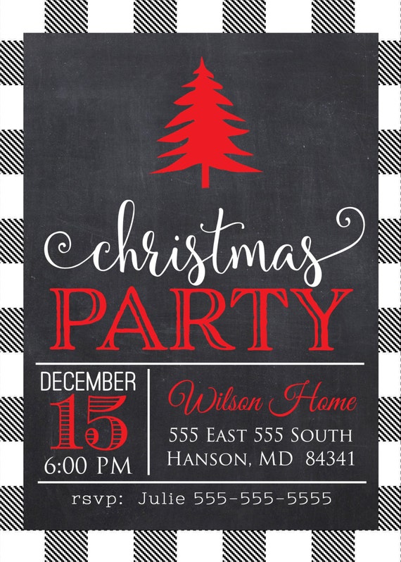 red white and black christmas party invite