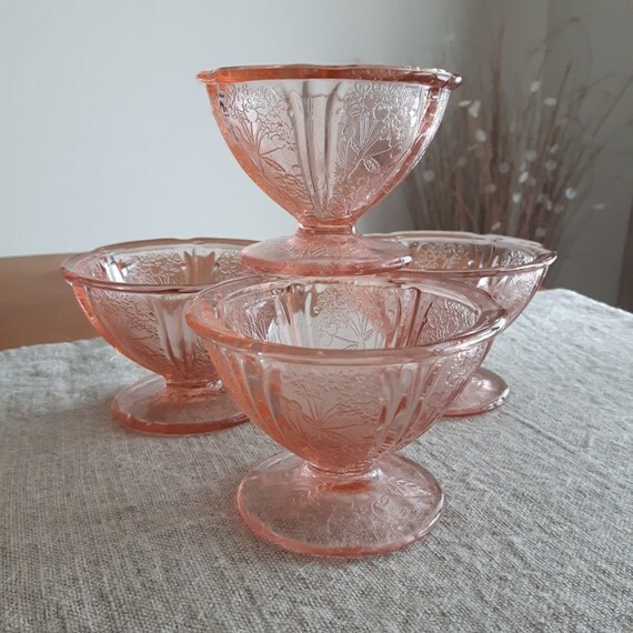 Cherry Blossom pink depression glass dessert dishes
