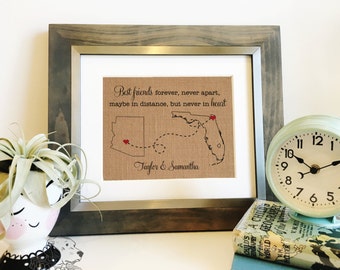 Best friends long distance gift | Moving Away Gift | Birthday gift ideas | Personalized State Burlap Print | Frame not included