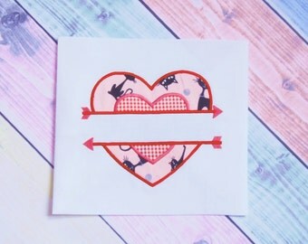 Heart Double Applique Machine Embroidery Design. instant download. Split Heart Applique Design. Heart and arrow applique.