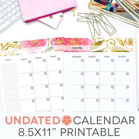 items similar to undated monthly calendar printable