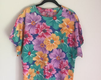 Floral Oversized Button Shoulder Top