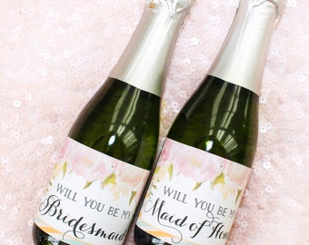 Will You Be My Bridesmaid Mini-Champagne Bottle Labels - DIY - DIGITAL FILE - Printable Champagne Labels - Bridesmaid Proposal - Gift