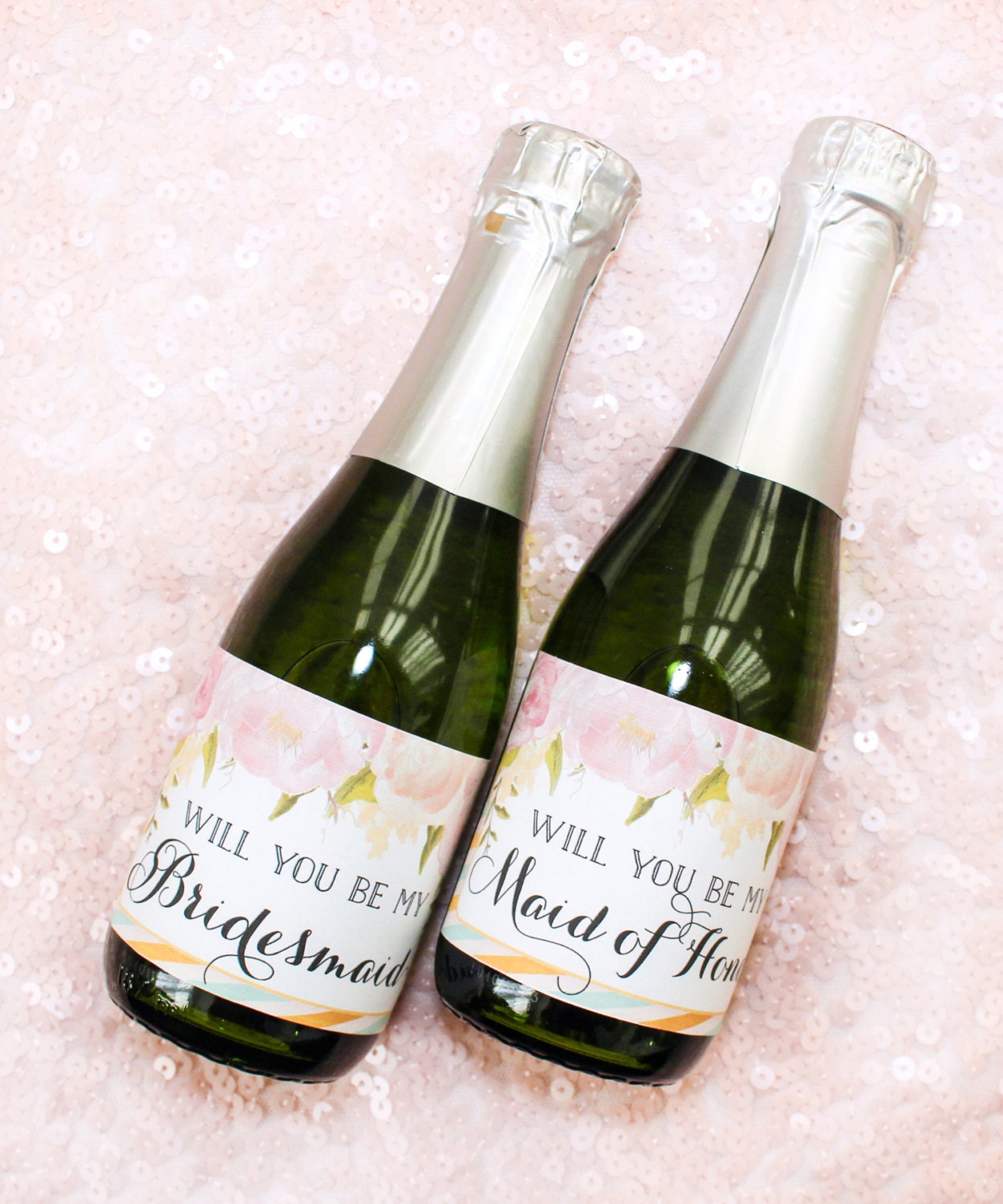 will you be my bridesmaid mini champagne bottle labels diy