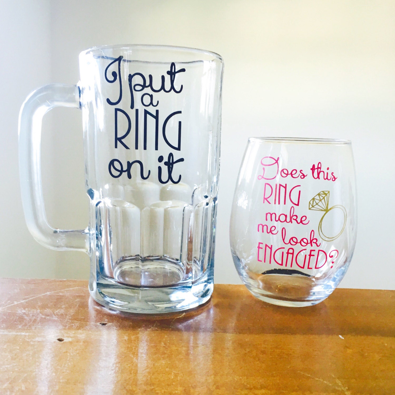 Couples engagement gift I put a ring on it beer mug does this