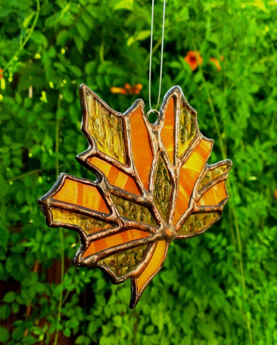 Autumn Stained Glass Fall Leaf Suncatcher by JBsGlassHouse on Etsy
