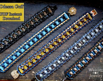 Pattern for Odessa Cuff Bracelet with DiamonDuo, Tila, and Half-Tila Beads