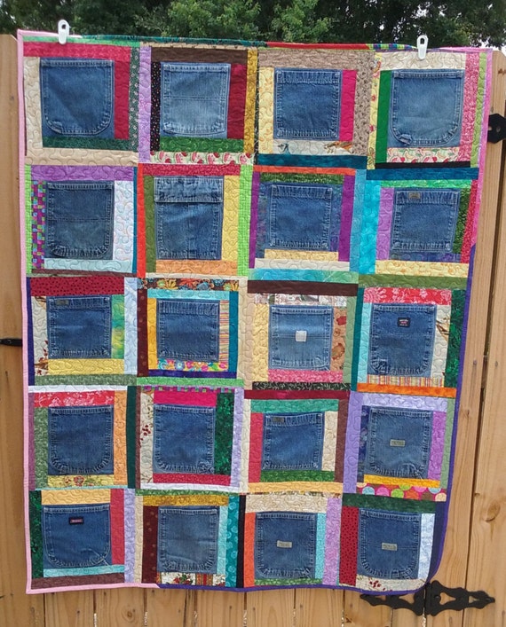 Scrappy Blue Jean Pockets Quilt