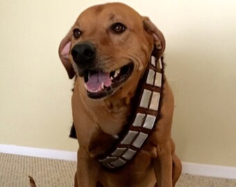 Handmade Custom Star Wars Chewbacca Inspired Dog Bandolier Costume, Attaches by buckle