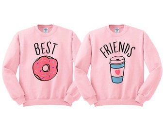 Best Friends Donut And Coffee Duo Sweatshirt - shirt for best friend, bestie shirt, bff shirt, junk food clothing, donut care