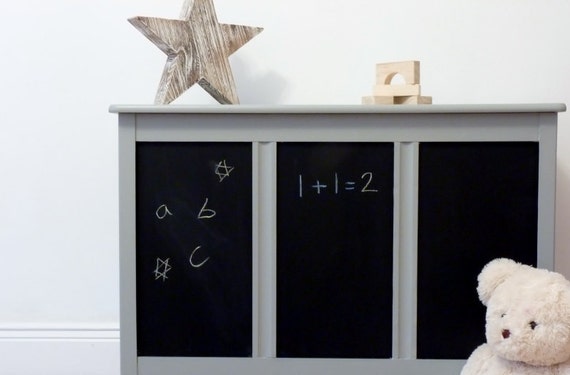 80s toy box with sliding chalkboard doors