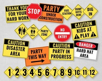 Construction Party Printables, Construction Birthday Decorations, Dump Truck Birthday Party, Caution Sign, Construction Clipart