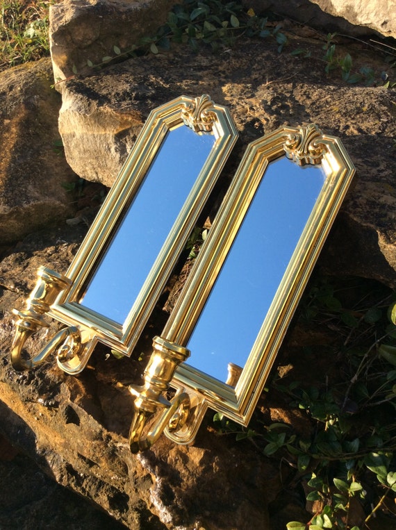 Vintage Gold Syroco Mirrored Wall Sconces set of two