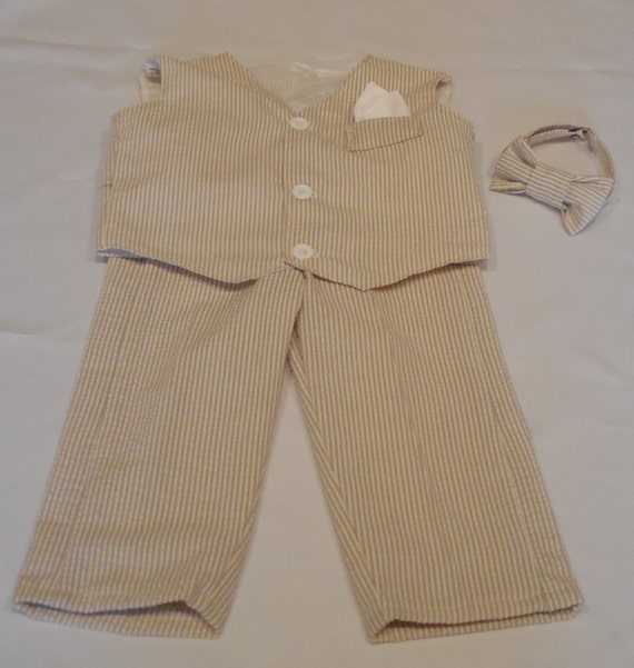 Baby boy seersucker suit. Available in tan by CuppyCakeClothing