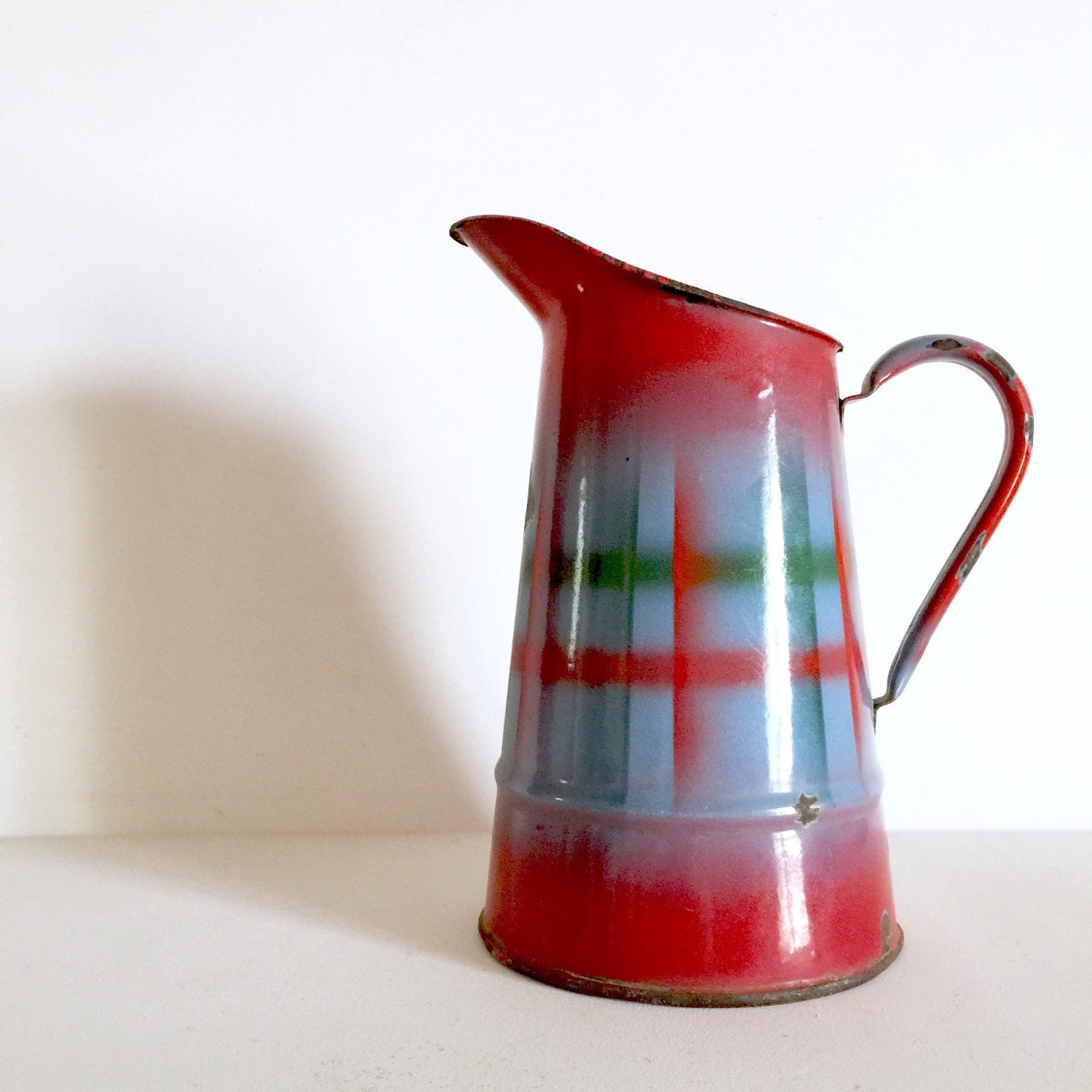 Vintage French Enamel Pitcher Antique French Enamel Pitcher