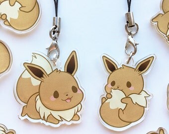 Cute Chubby Eevee Eeveelution Kawaii Pokemon Animal 1.5" Acrylic Clear Charm