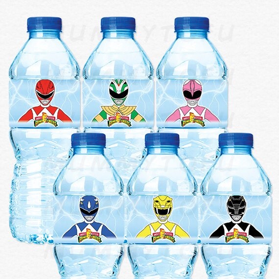 Power Rangers Birthday Party Water Bottle Labels Red by mummytofu