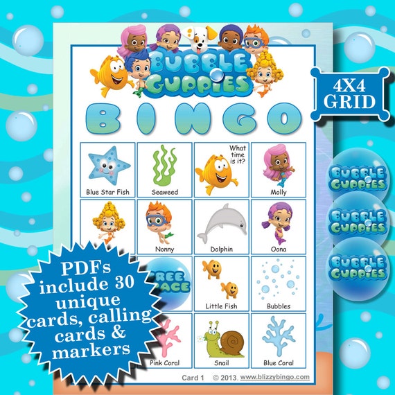 BUBBLE GUPPIES 4x4 Bingo printable PDFs contain everything you
