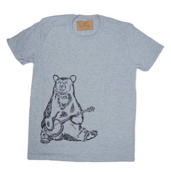 Mens T Shirt Banjo Bear T Shirt Animal Tee Graphic T
