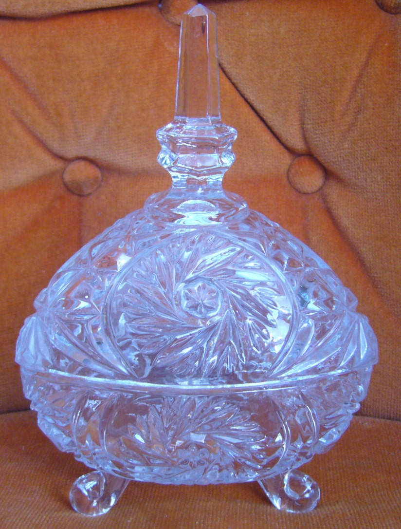 Vintage Crystal Covered Candy Dish.