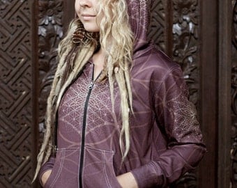 BLOOMING Flower of life Women's Hoodie sweatshirt / festival hoodie / flower of life hoodie / sacred geometry hoodie / gift for her /Maroon