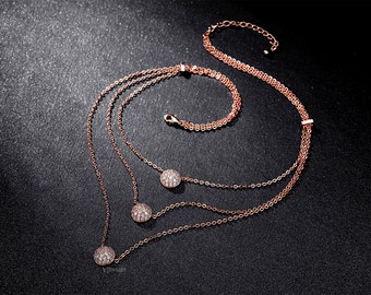 Rose Gold Necklace - Layered Necklace - Set of 3 Necklace - Layer Necklace - Layering Necklace - Cubic Zirconia Necklace - Triple - AN0230