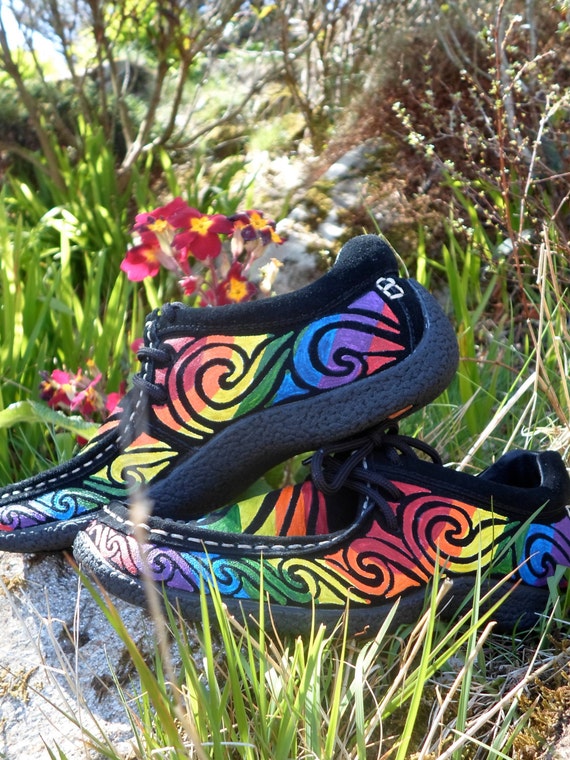 Bohemian Handpainted Psychedelic Rainbow Shoes. by GoAskAliceBoots