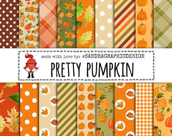 Digital paper Pretty Pumpkin, autumn digital paper, pumpkin digital paper, for scrapbooking, card making (1268)