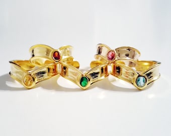 Sailor Moon tiara ring made of solid sterling 925 silver and 18k gold plated, adjustable