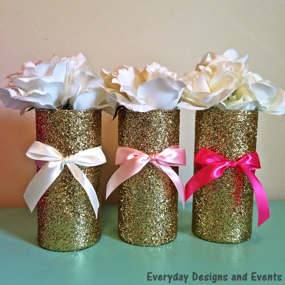 3 Gold Vases Wedding Pink and Gold Baby shower